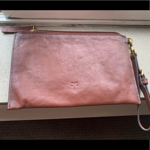 Frye cognac wristlet